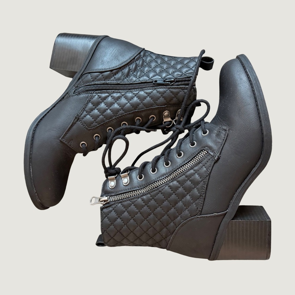 Sonoma Melodyy Combat Boots Size 8 Quilted Lace Up Block Heel Black Ankle Boots - Picture 2 of 8